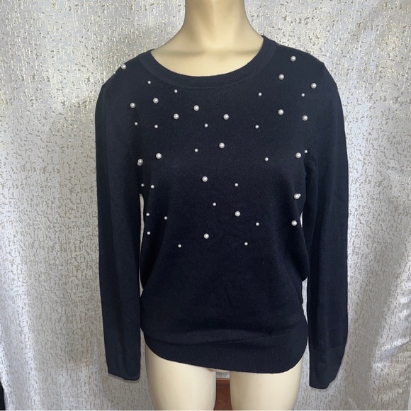 Ann Taylor Loft Outlet Black PEARL DOTS SWEATER TOP,  MP - Picture 1 of 4